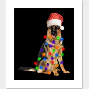 German Shepherd Dog, Xmas Lights, Santa Christmas Posters and Art